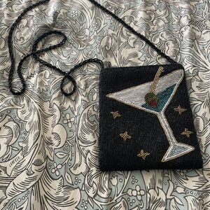 Black Beaded Martini Design Crossbody Bag
